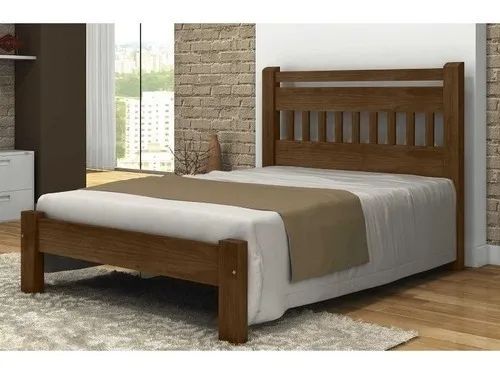 Cama de Casal Antares de Madeira Maciça Angelim Pedra/Tauari - Imbuia