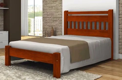 Cama de Casal Antares de Madeira Maciça Angelim Pedra/Tauari - Mel