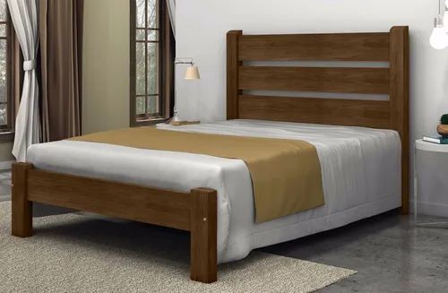Cama de Casal Maiorca de Madeira Maciça Angelim Pedra/Tauari - Imbuia