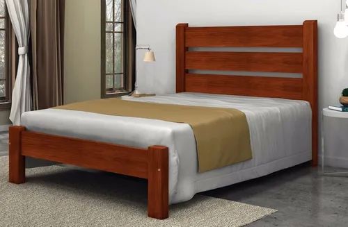 Cama Queen Size Maiorca de Madeira Maciça Angelim Pedra/Tauari - Mel