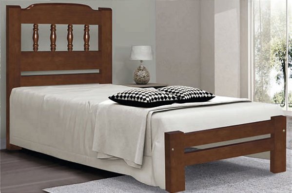 Cama de Solteiro Roma de Madeira Maciça Angelim Pedra/Tauari - Castanho