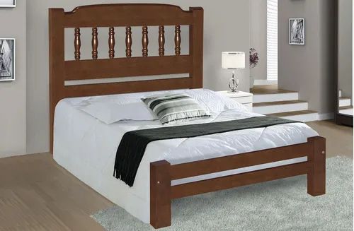 Cama de Casal Roma de Madeira Maciça Angelim Pedra/Tauari - Castanho