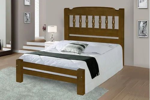 Cama Queen Size Roma de Madeira Maciça Angelim Pedra/Tauari - Cor Imbuia