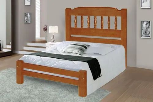 Cama Queen Size Roma de Madeira Maciça Angelim Pedra/Tauari - Cor Mel