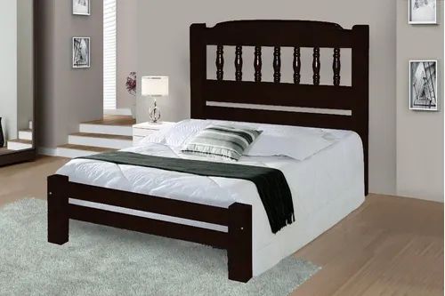 Cama Queen Size Roma de Madeira Maciça Angelim Pedra/Tauari - Cor Tabaco