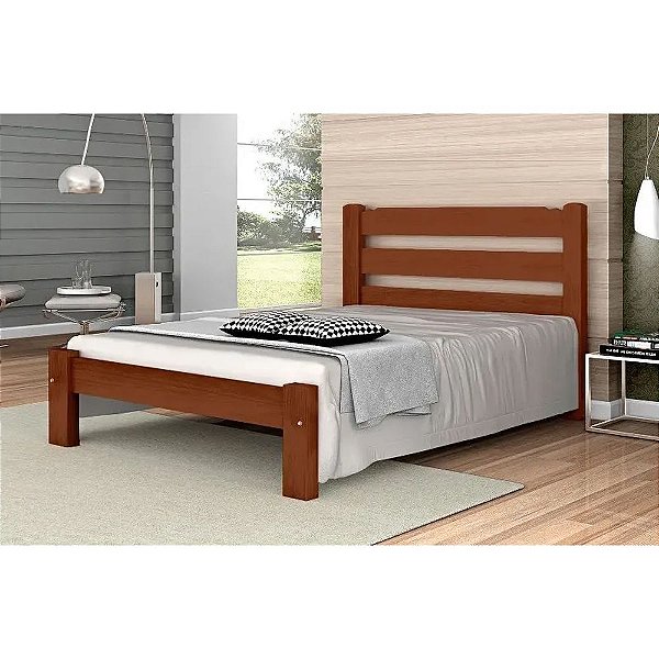Cama de Casal Luna de Madeira Maciça Angelim Pedra/Tauari - Castanho