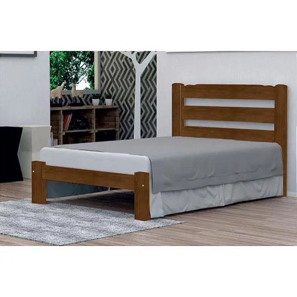 Cama de Casal Luna de Madeira Maciça Angelim Pedra/Tauari - Imbuia