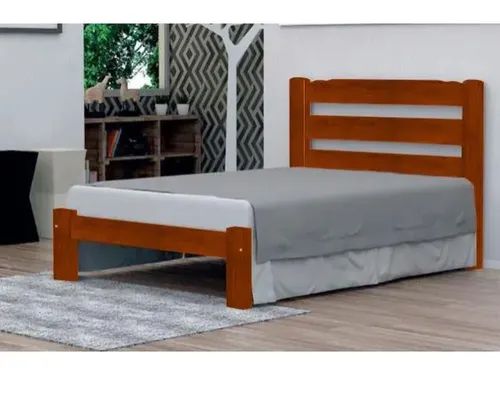 Cama de Casal Luna de Madeira Maciça Angelim Pedra/Tauari - Mel