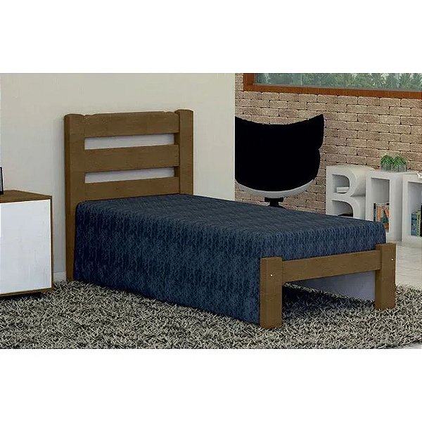 Cama de Solteiro Luna de Madeira Maciça Angelim Pedra/Tauari - Cor Imbuia