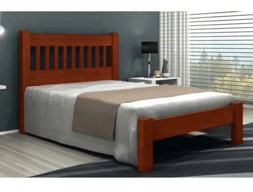 Cama de Casal Pérola de Madeira Maciça Angelim Pedra/Tauari - Castanho