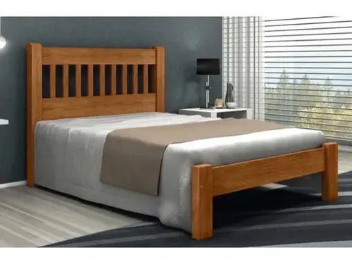 Cama Queen Size Pérola de Madeira Maciça Angelim Pedra/Tauari - Imbuia