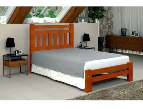 Cama de Casal Bari de Madeira Maciça Angelim Pedra/Tauari - Mel