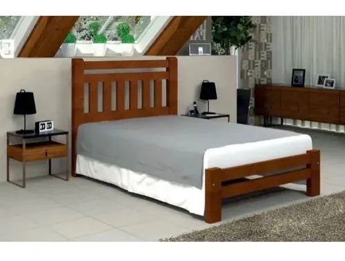 Cama Queen Size Bari de Madeira Maciça Angelim Pedra/Tauari - Castanho