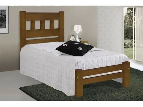 Cama de Solteiro Madri de Madeira Maciça Angelim Pedra/Tauari - Imbuia