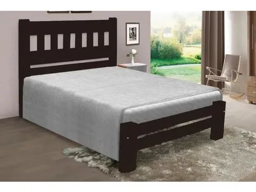 Cama Queen Size Madri de Madeira Maciça Angelim Pedra/Tauari - Cor Tabaco