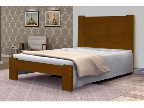 Cama Queen Size Malbec de Madeira Maciça Angelim Pedra/Tauari - Cor Imbuia