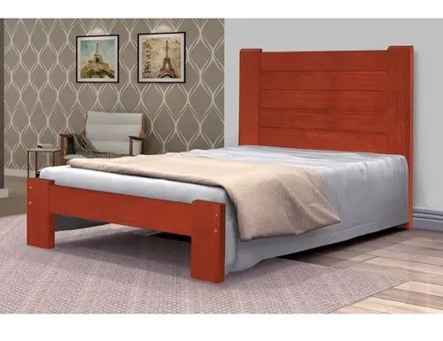 Cama Queen Size Malbec de Madeira Maciça Angelim Pedra/Tauari - Cor Mel