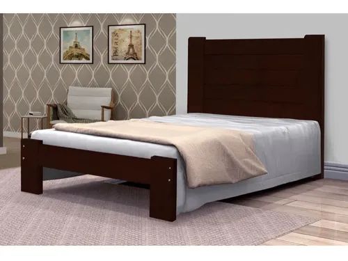 Cama Queen Size Malbec de Madeira Maciça Angelim Pedra/Tauari - Cor Tabaco