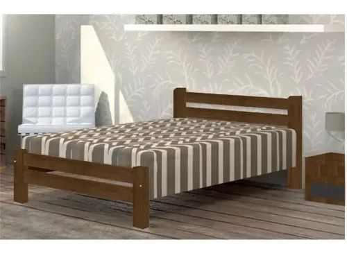 Cama de Casal Piazza de Madeira Maciça Angelim Pedra/Tauari - Imbuia