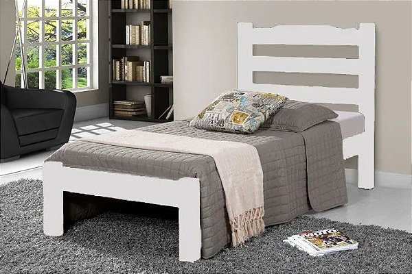 Cama de Solteiro Santilio de Madeira Maciça Reforçada Tauari - Branco