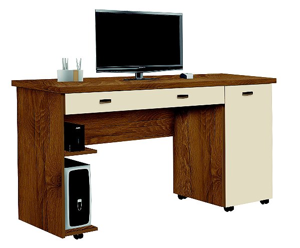 Escrivaninha Com Gavetas Ariel Mel/Perola