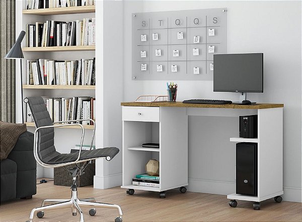 Mesa Para Computador Notebook Escrivaninha Million Branco/Nature