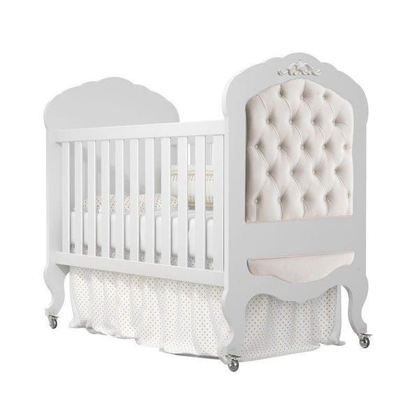Berço Cama Americano Branco Acetinado Vitoriano com Capitonê - Imaza Móveis