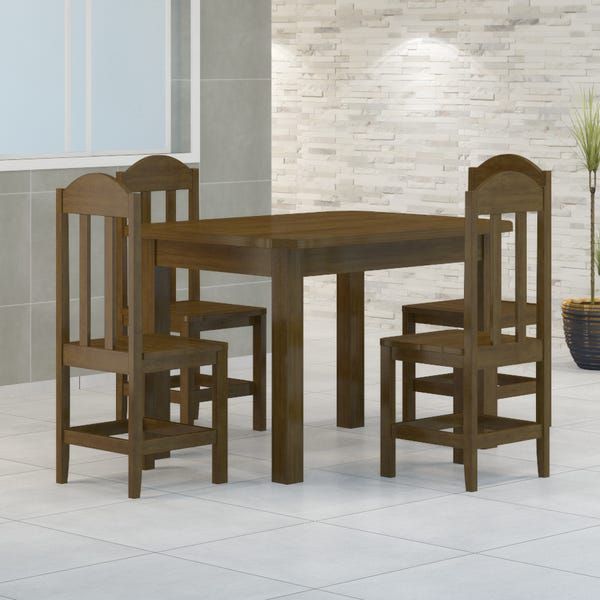 Mesa Com 4 Cadeiras de Madeira Maciça 120x88 Safira Imbuia