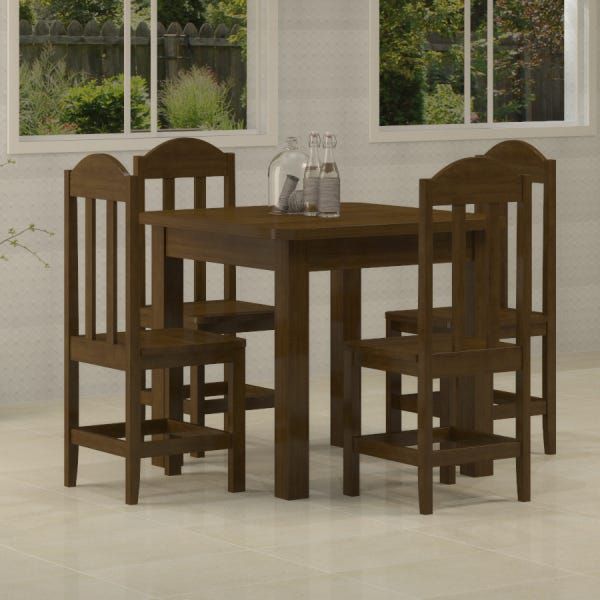 Mesa Com 4 Cadeiras de Madeira Maciça 88x88 Safira Imbuia