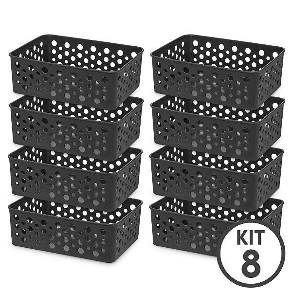 Kit 8 Cestos Organizador Multiuso P 19x13 Preto Usual Utilidades