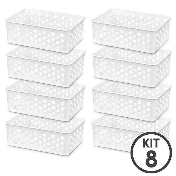 Kit 8 Cestos Organizador Multiuso P 19x13 Branco Usual Utilidades