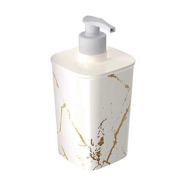 Porta Sabonete Líquido de Plástico 420 ml Classic Fosca Mármore Branco