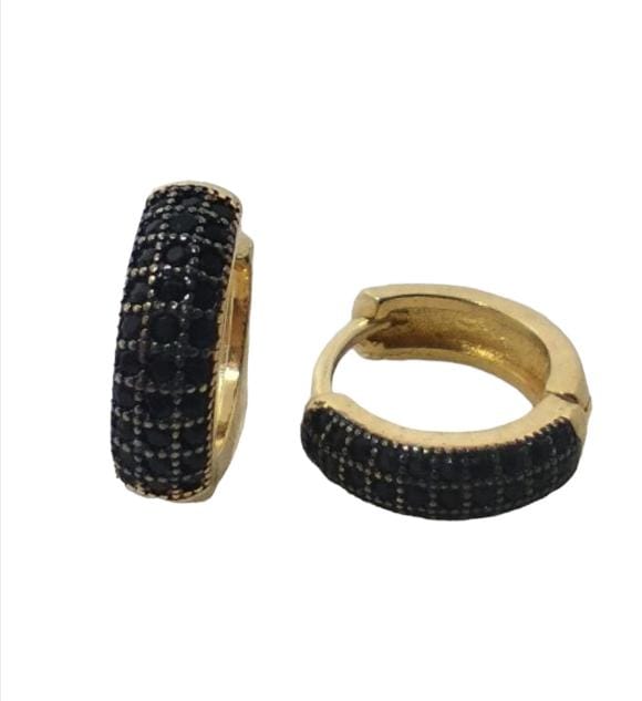 Brinco argolinha cravejada zirc. negra 5MM