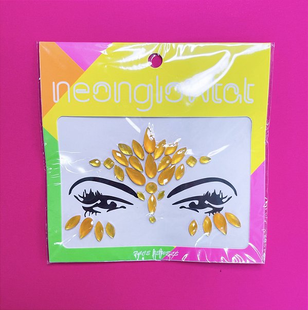 ADESIVO STRASS FACIAL NEONGLOWTAT AMARELO GLITTER JOY