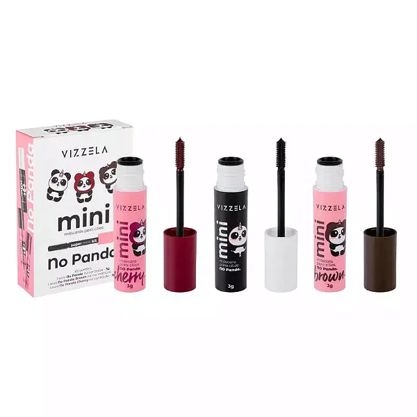 MINI KIT DE MÁSCARAS NO PANDA - CHERRY, BROWN E BLACK - VIZZELA