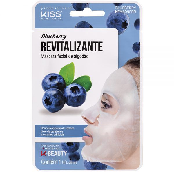 MÁSCARA FACIAL DE ALGODÃO BLUEBERRY REVITALIZANTE KISS NY