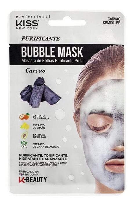 MÁSCARA FACIAL DE ALGODÃO CARVÃO BUBBLE MASK KISS NY