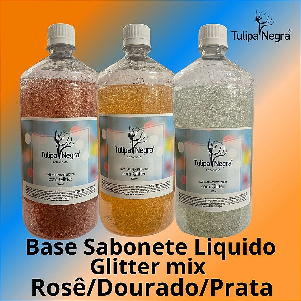 Kit 3 Base para Sabonete Liq. com Glitter Rosê, Prata e Dourado