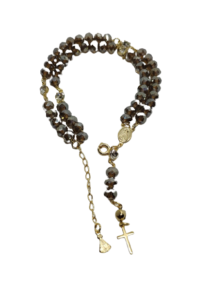 Terço Pulseira Fumê e Dourado