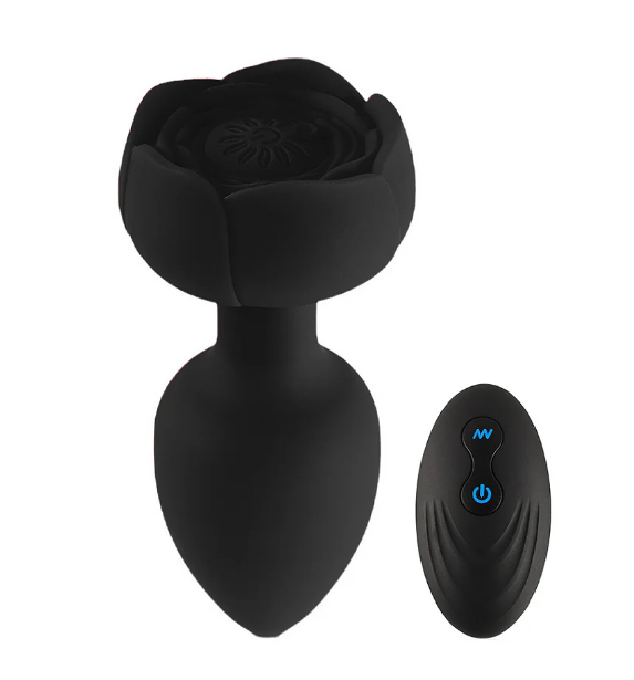 PLUG ANAL VIBRATÓRIO COM FORMATO DE ROSA E CONTROLE