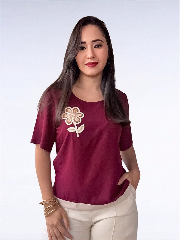 BLUSA MANGA CURTA BORDADA