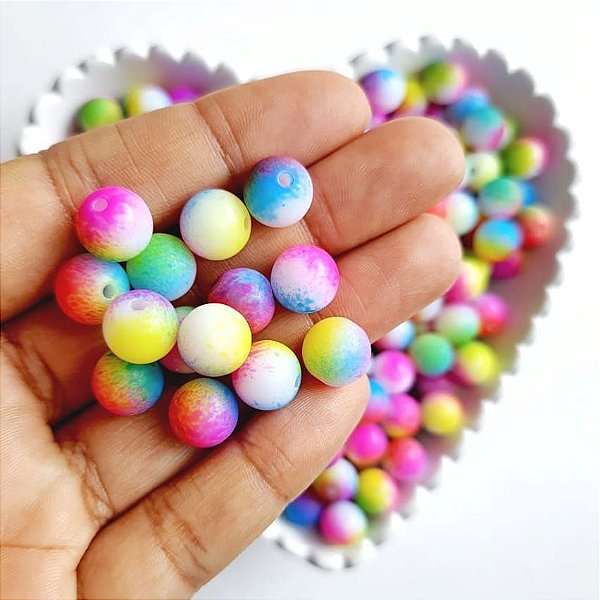 CONTA PÉROLA TIE DYE COLORIDO (10MM) - 20GR