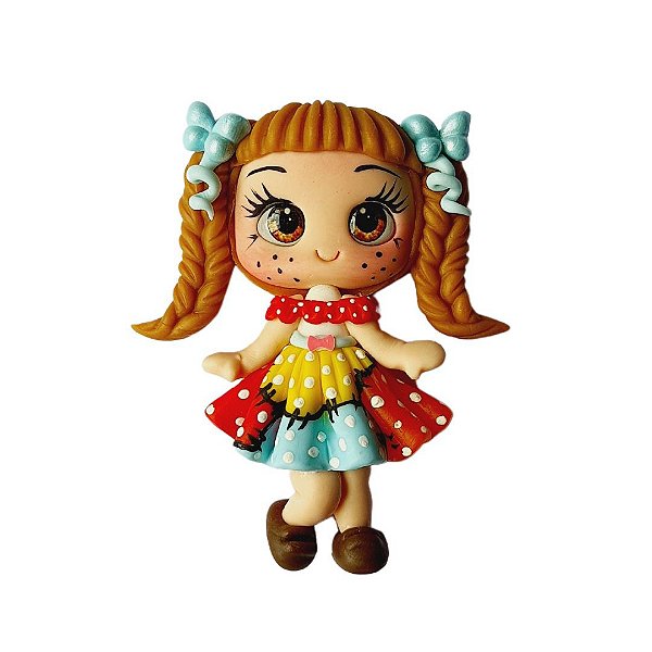 APLIQUE BISCUIT MENINA CAIPIRA VESTIDO COLORIDO (7,0CM) - 1 UNIDADE