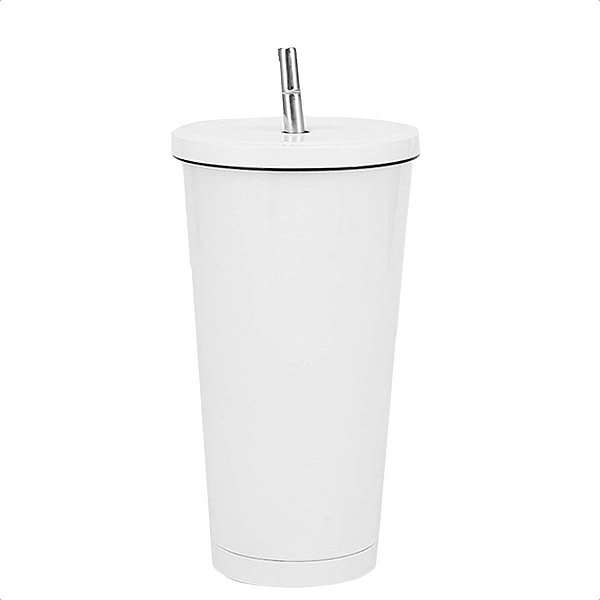 Copo Térmico Com Tampa e Canudo Inox 500ml Para Café Bebidas