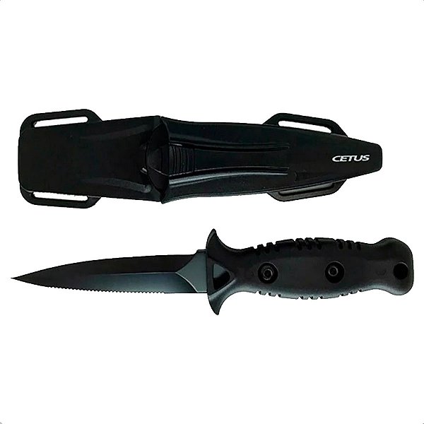 Faca de Mergulho Pesca Caça Submarina Cetus Punhal Preto