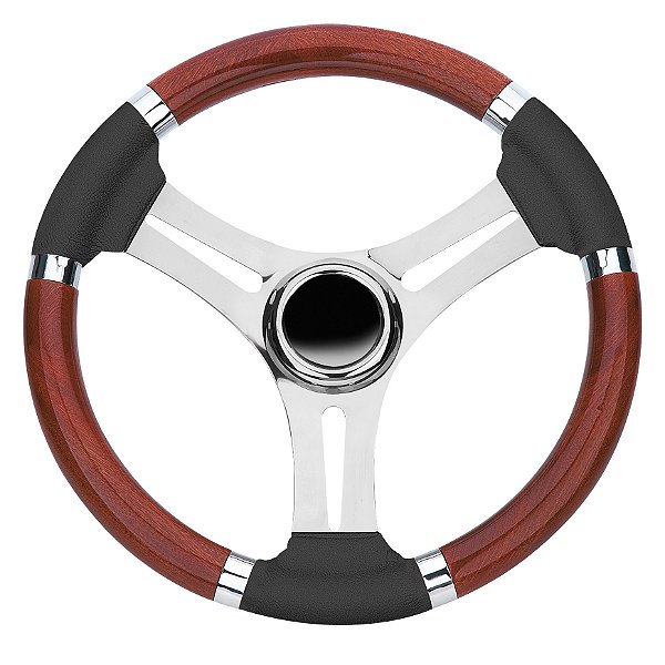 Volante Náutico Em Aço Inox Madeira Lancha Focker Phantom