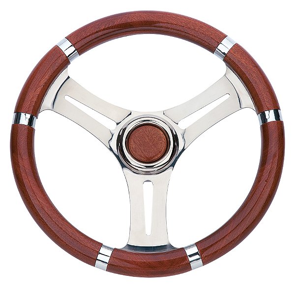 Volante Náutico Luxo Mogno E Aço Inox Lancha Yachts Phantom