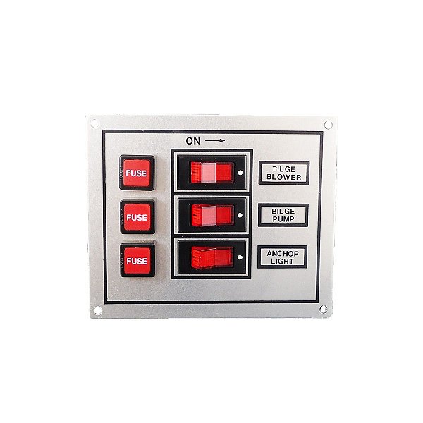 Painel Elétrico Com 3 Botões 12V-24V Led Vermelha Barco
