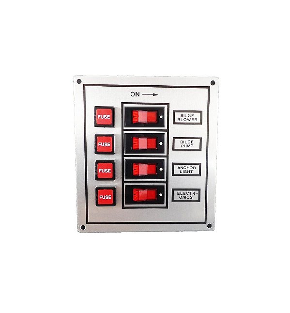 Painel Elétrico Com 4 Botões 12V-24V Led Vermelha Barco
