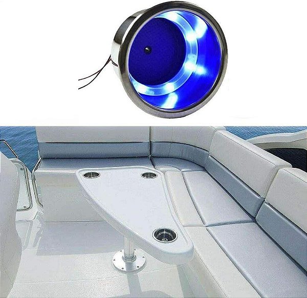 Porta Copos Iluminado de embutir led azul 12volt para lancha